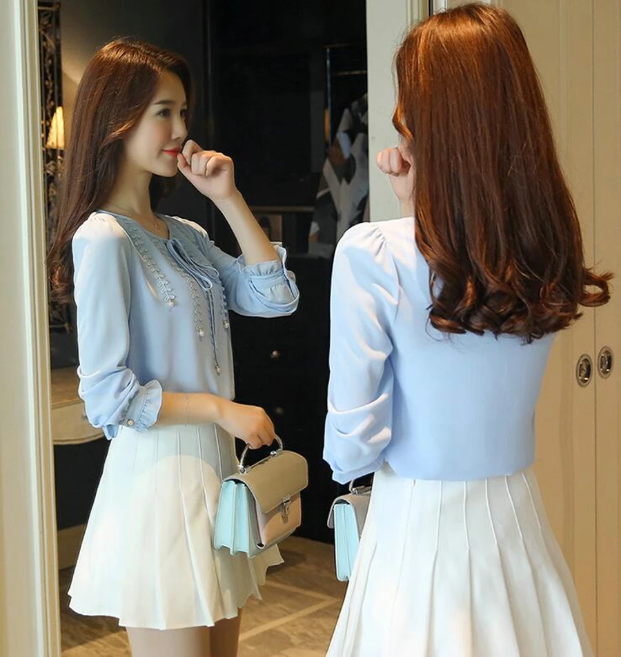 WAN XIANG YUAN Women Shirts 2017 Casual Autumn Long-Sleeved Chiffon Blouse Lady Plus size Blouse for Women Chemise Femme 92306