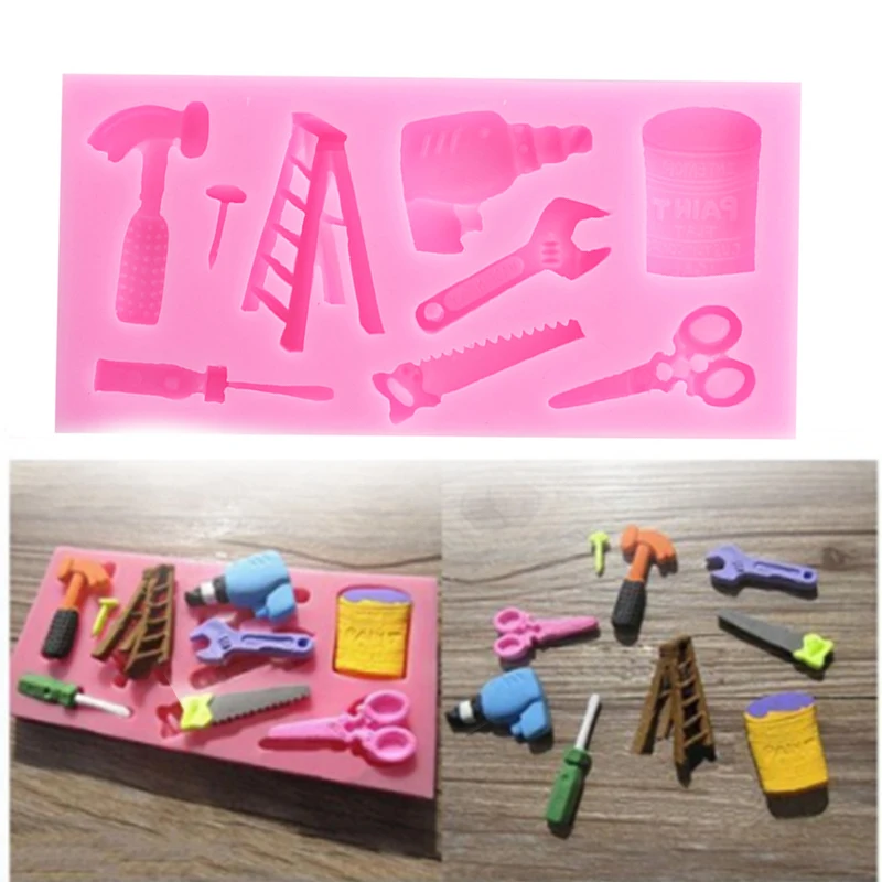 Hardware Tools Saw Hammer Electric Drill Moisturizing Cake Silicone Mold Decor Chocolate Baking | Дом и сад