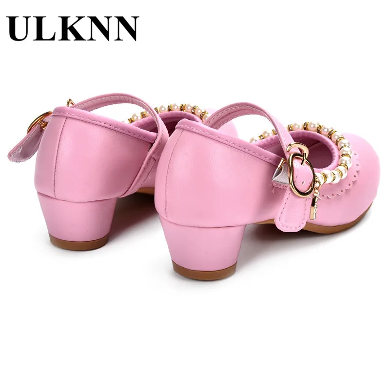 ULKNN Kids Shoes Girls Sandals Ruffles Pink White Fille Shoes Pearl Soft Leather Female Sandal Children Princess Dress