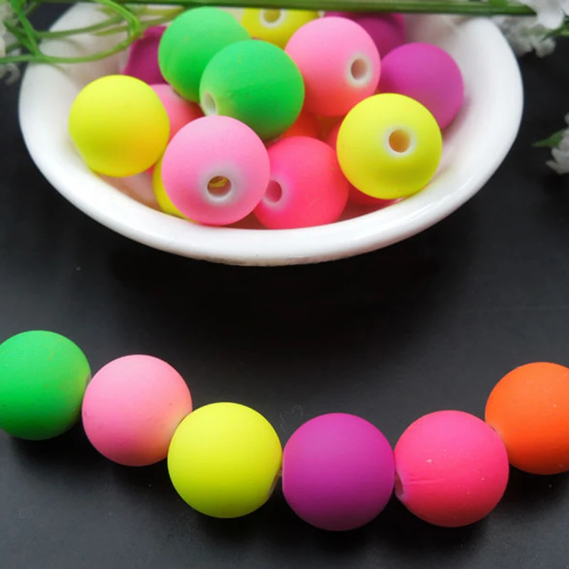 Top-Quality-250pc-6-12mm-12-mix-color-Candy-Color-Acrylic-Rubber-Beads-Neon-Matte-Round