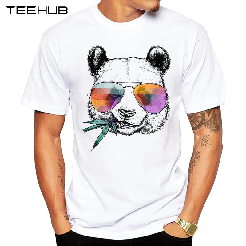 

2019 TEEHUB Men's Fashion Cool Panda With Sunglasses Printed T-Shirt Short Sleeve Novelty Design Tops Cool Tee