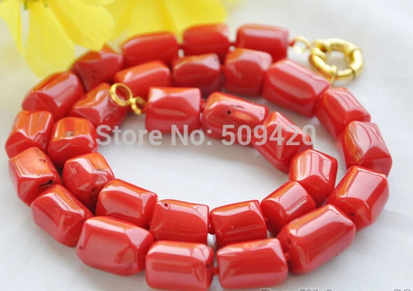 

W&O655 >>18" 14mm original baroque cylinder red coral necklace #@