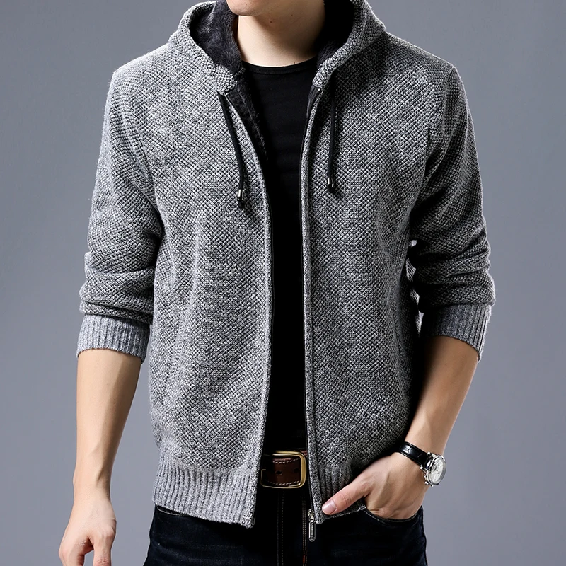 2017 hot fashion hooded cardigan sweaters men solid color