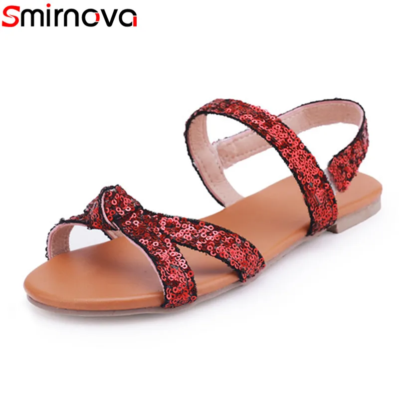 

Smirnova 2019 newest women sandals solid colors summer shoes slip on comfortable flat shoes sequined popular beach shoes woman