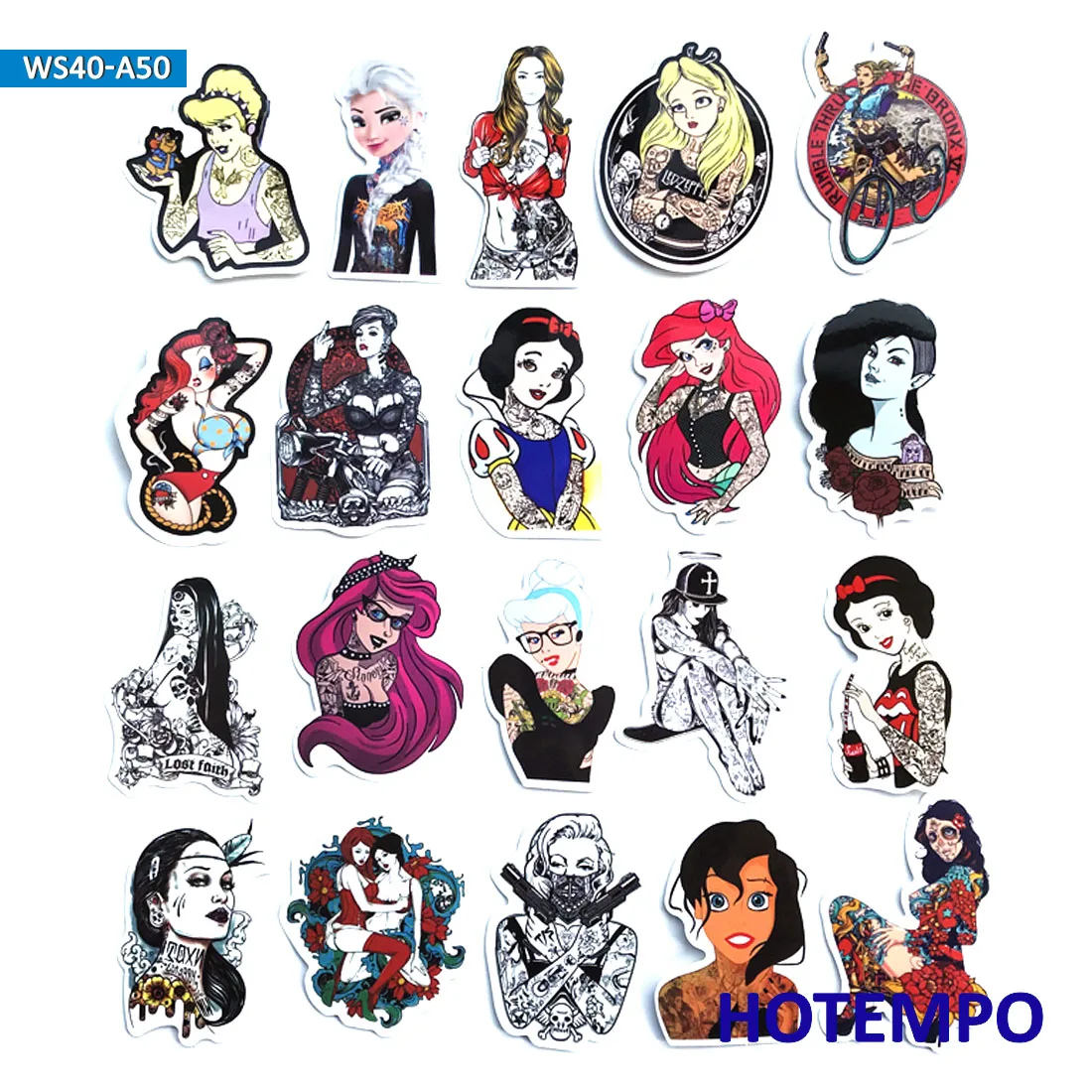 50pcs Sexy Beauty Tattoo Bad Princess Girls Stickers for Mobile Phone Laptop Luggage Guitar Case Skateboard Bike Decal Stickers 50pcs Sexy Beauty Tattoo Bad Princess Girls Stickers for Mobile Phone Laptop Luggage Guitar Case Skateboard Bike Decal Stickers