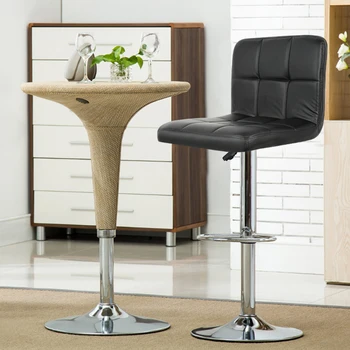 

2Pcs/Pair Modern Grid Backrest Comfortable PU Leather Swivel Bar Chair Stool Height Adjustable Bar Stools Bar Pub Counter HWC