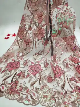 

Fashion style JOY-62010 African net Lace Fabric Tulle African French Lace Fabric with sequins flower for bridal dress