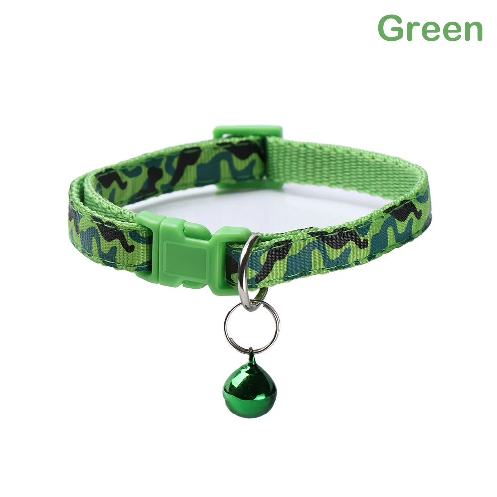 1pc 20-34cm colorful Adjustable Kitten Collar Camouflage Bell Camo Pet Dog Cat Puppy Snap Buckle Pet Safety Collar - Цвет: Зеленый