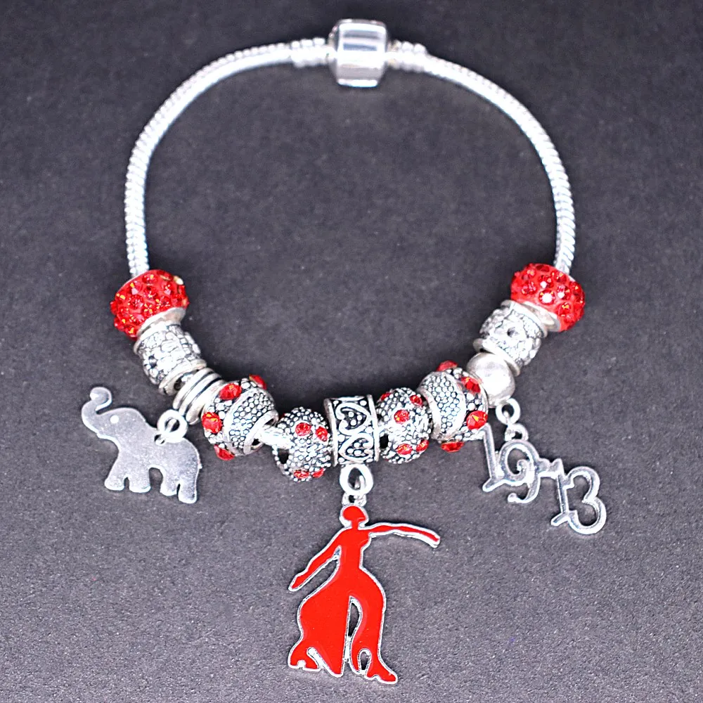 

Double Nose Greek Life Souvenir Founder Lady 1913 Elephant Delta Sigma Theta Charm Bracelets For Group Member Gifts