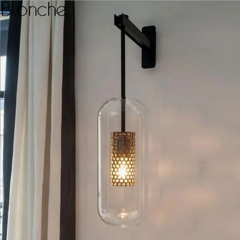 Стиль Пост Модерн, стеклянные настенная лампа светильник Nordic светодиодный бра для Ванная комната Спальня домашние осветительные приборы Кухня светильник E14 - Цвет абажура: Black No Bulb