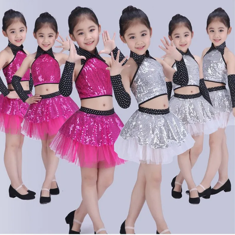 

Children Sequin Jazz Dance Modern Dance Costume Fashion Latin Waltz Dancing Dress Stage Show Dresses Jazz Costumes For Girl