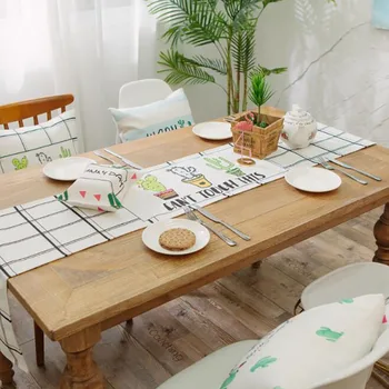 

Modern Simple Style Table Runner Green Plants Printed Table Runner for Wedding Party Home Hotel Bed Flag Tail Towel