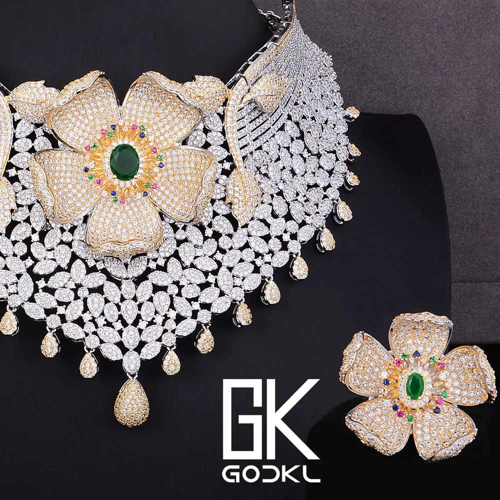 GODKI Luxury Cubic Zircon Nigerian Jewelry sets For Women wedding Indian Necklace Earrings sets Bangle Ring parure bijoux femme