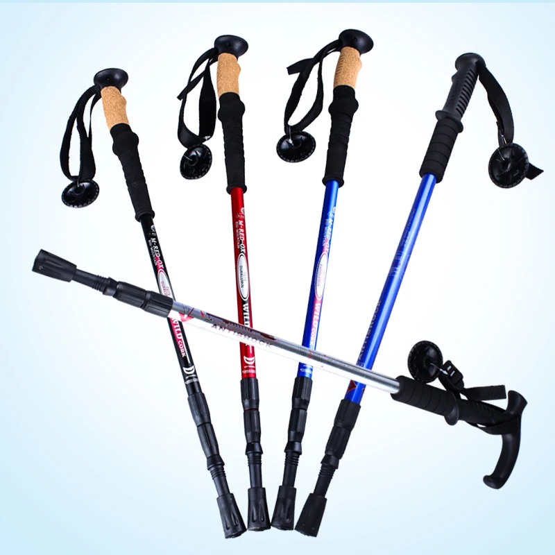 Retractable walking stick straight shank hiking pole lock outdoor