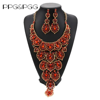 

PPG&PGG Luxury Crystal Statement Bridal Wedding Jewelry Women Big Long Collier Collar Chokers Necklace & Ear Jewellery