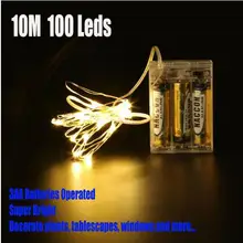 10 м 33ft 100 LED 3 А. А. Батарея питание украшения led Медный провод Фея огни строки Лампы для мотоциклов Для Рождество Праздничная Свадебная вечеринка