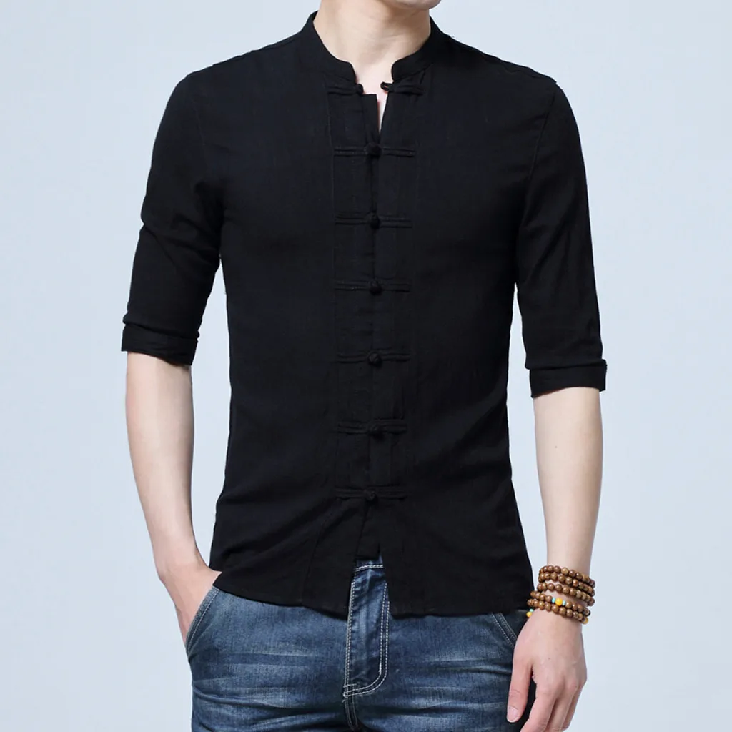 Womail рубашка мужская летняя Винтажный стиль Кнопка Повседневная льняная с коротким рукавом Топ Блузка чистый цвет sudaderas Корейская тонкая рубашка J66