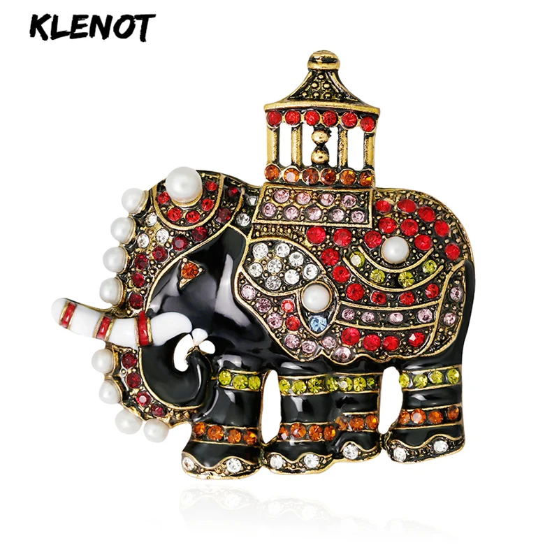 

Colorful Rhinestone Elephant Brooch Pins Animal Jewelry Pearl Brooches for Women Full Crystal Brooch Enamel Metal Pin Scarf Pin