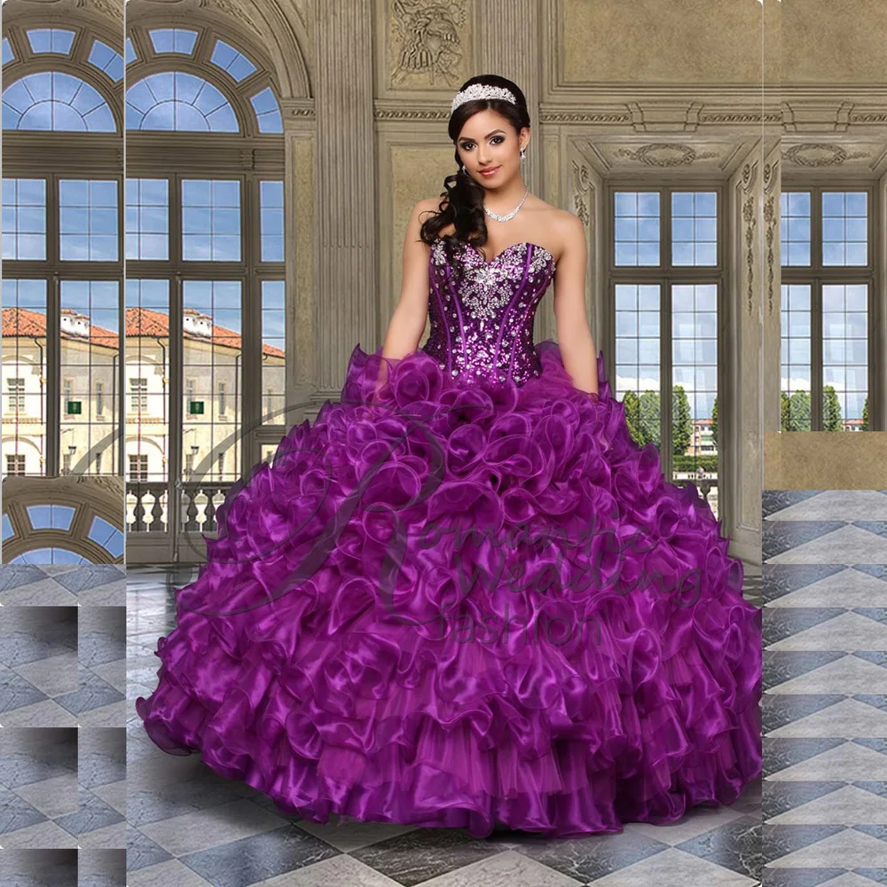 2016 Nueva Sparkling Cristalino Del Amor Púrpura Vestidos de Quinceañera  Vestidos de Bola 15 años Vestido Con Volantes de Organza Vestidos De 15 Anos |vestidos de 15 anos|15 anos15 years dress - AliExpress