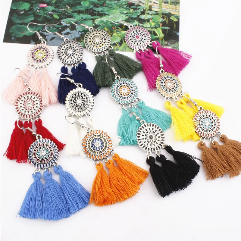 

Hot Promotion Women's Earring Exaggerate Sun Flower Long Tassel Earrings For Women Jewelry Female Earring Pendientes Brincos