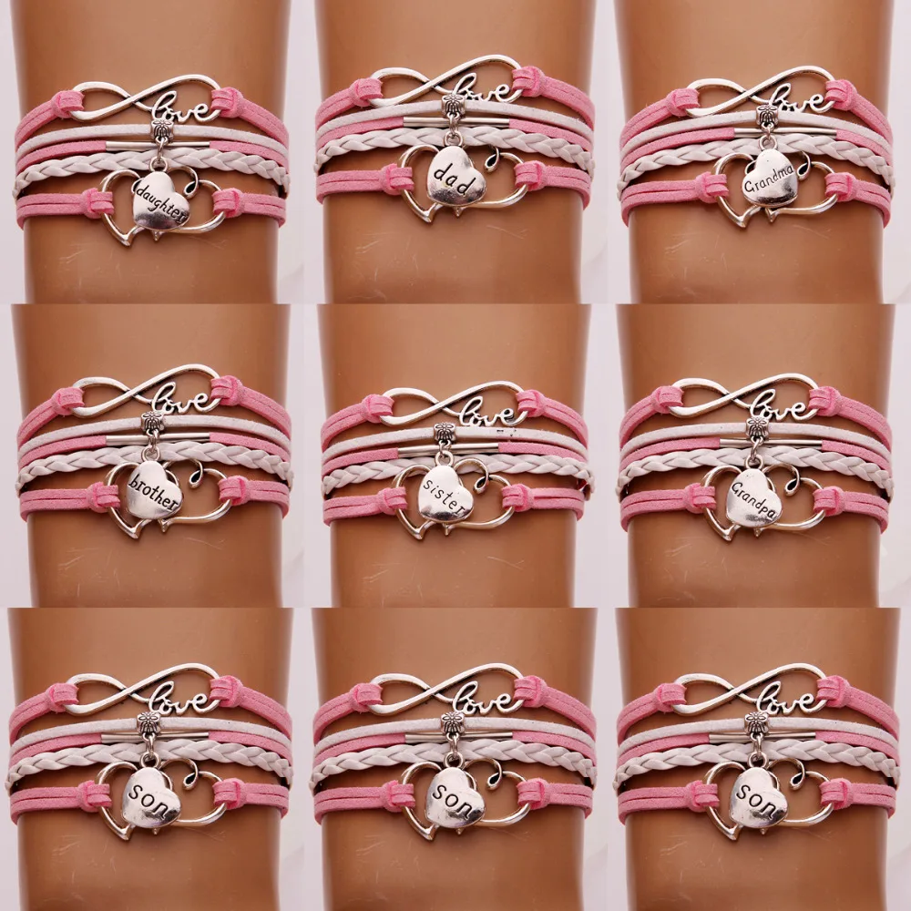 NCRHGL плетеный кожаный браслет со словами "Love grandma"/дедушка/Папа/сын/брат/дочь/сестра Семейные ювелирные изделия Прямая поставка