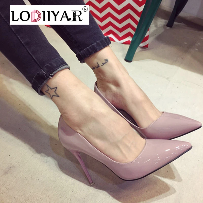 Ladies Shoes High Heels Patent Leather Classic Pumps Sexy Dress Prom Wedding Women PU Pointed Toe Beige Red Bottoms Shoes