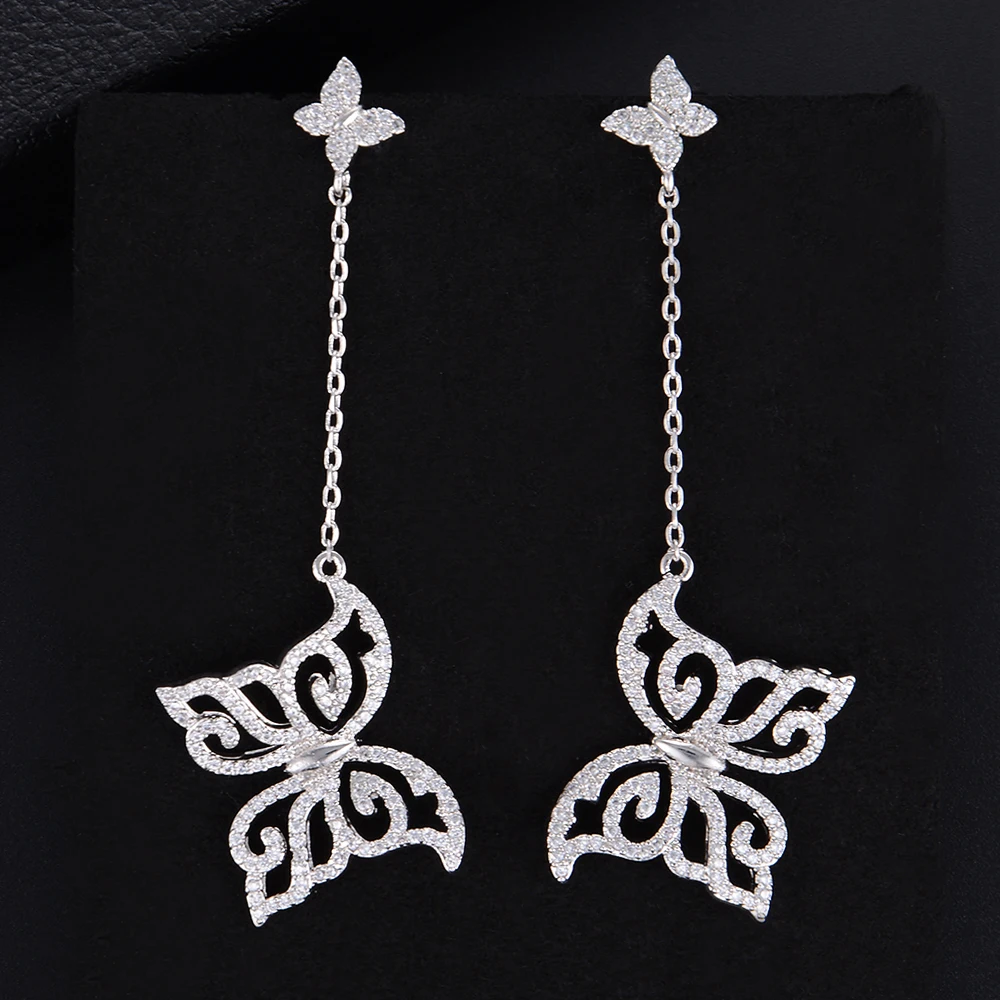 

SisCathy Charms Cubic Zirconia Earrings For Women Long Dangle Butterfly Pendant Drop korean boho Earrings Jewelry Girl Gifts