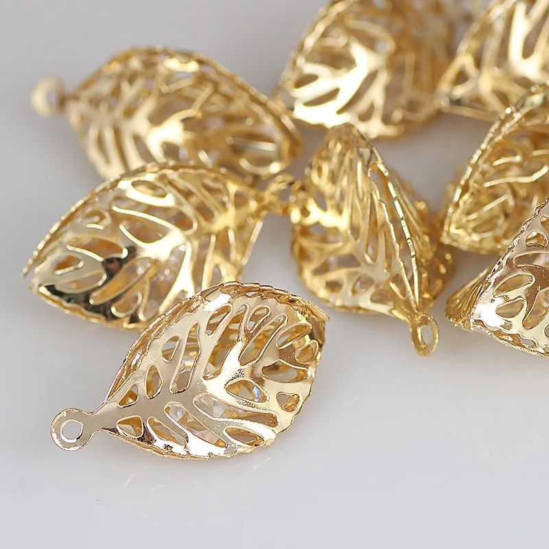 50 pcs Gold Brass Leaves Beads Pendants Tree Leaf Connectors For Jewelry Making