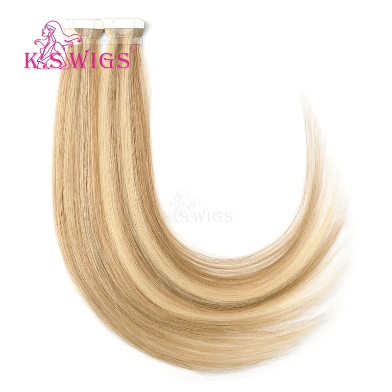 K.S парики Remy человеческие волосы прямые из искусственной кожи уток ручная вязка лента в двойном нарисованном человеческих волос для наращивания пианино цвет 20''