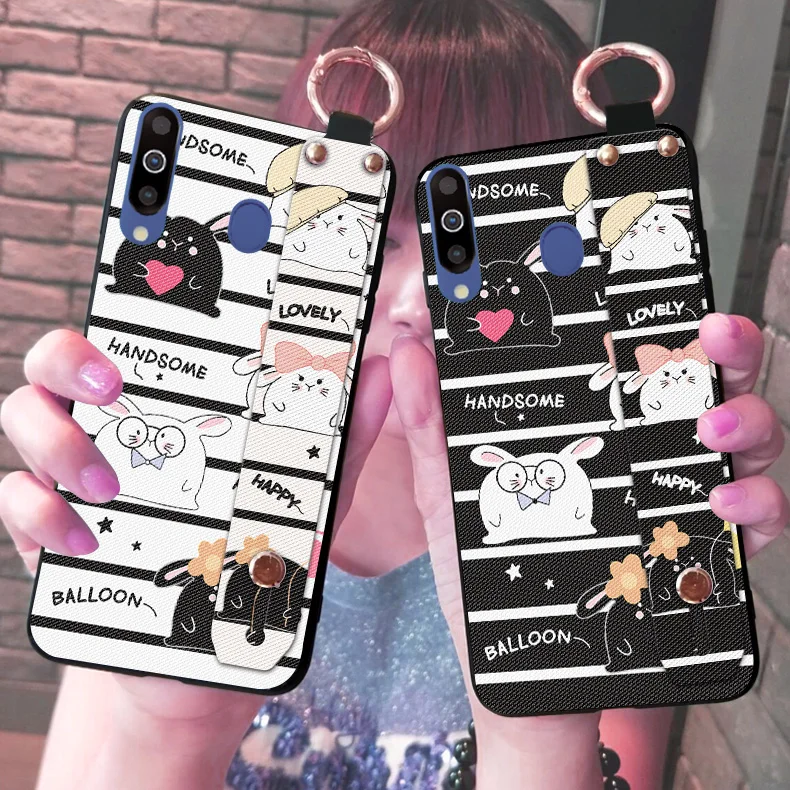 

Silicone Stripe Cute Cover For Samsung Galaxy M10 M20 M30 Wristband Animal Rabbit Cases For Samsung Galaxy A20 A30 A40 A50 A70