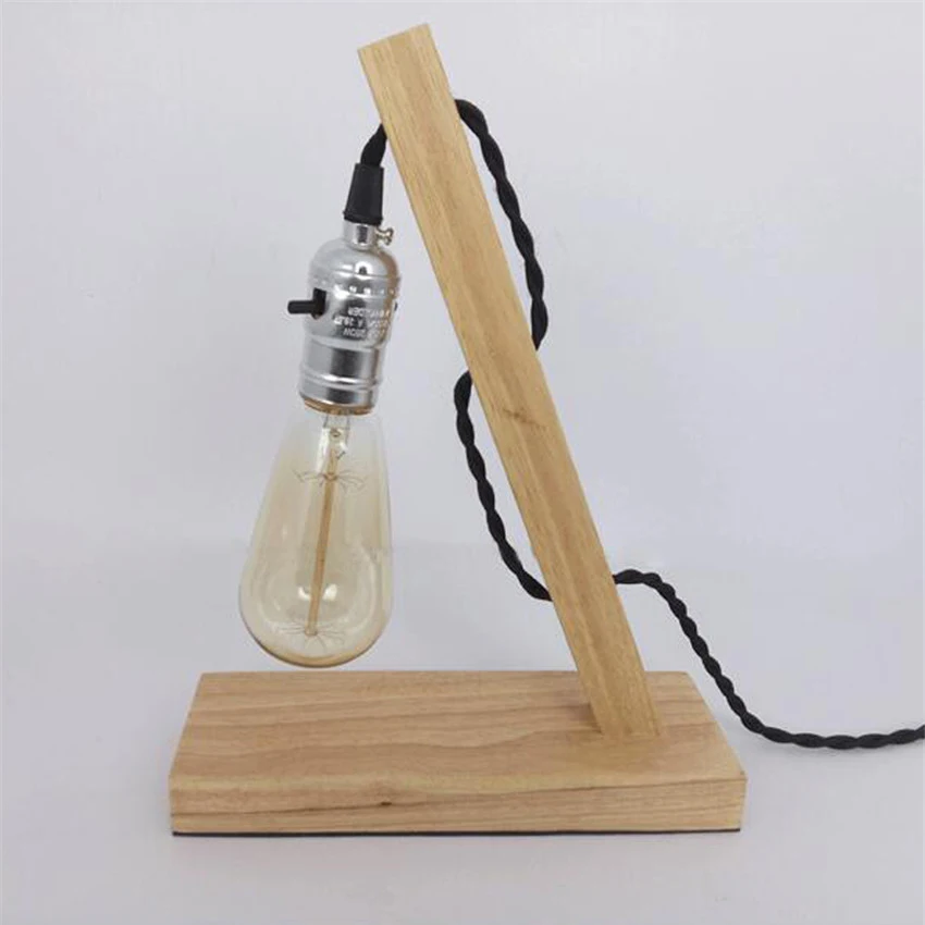 Винтажные короткие деревянные лампы Эдисона настольные лампы, Лофт стиль деревянный кронштейн прикроватная лампа настольная лампа для чтения для домашнего освещения