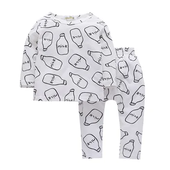 

Fashion bear Baby Boy Girl Long Sleeve O-Neck Milk bottle T-shirt Top+bottle print Pants Two pieces Outfits kids Clothes Set
