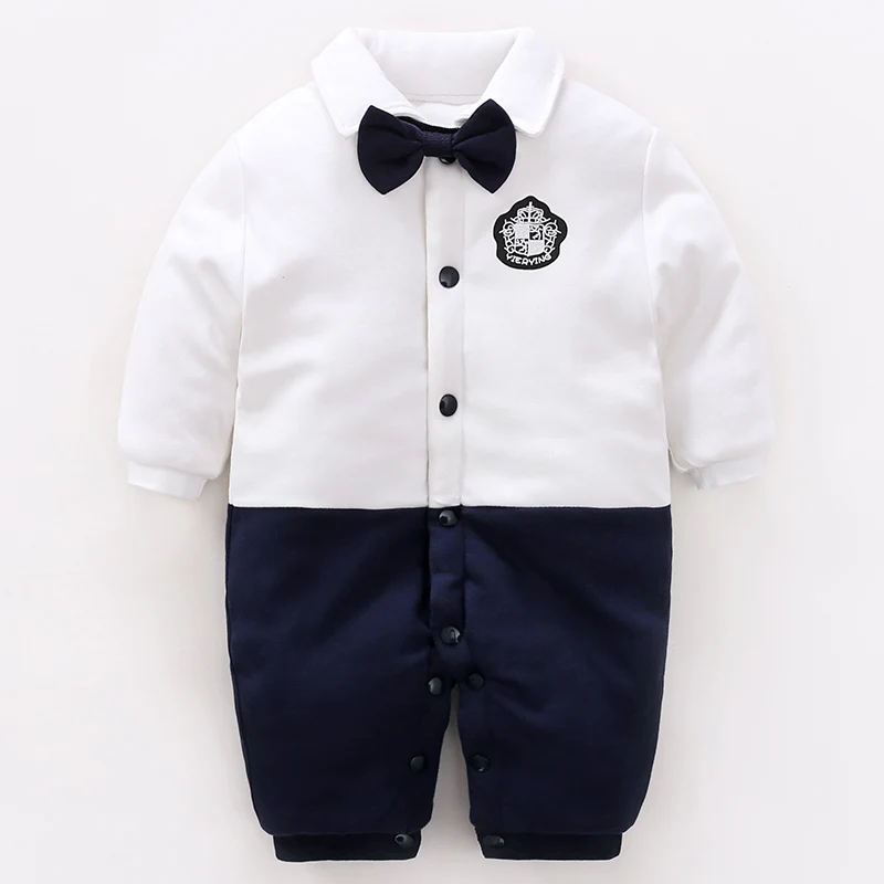 YiErYing/одежда для малышей; Новинка года; модные хлопковые вечерние комбинезоны с длинными рукавами и галстуком для маленьких джентльменов; Комбинезоны для младенцев - Цвет: As Shown