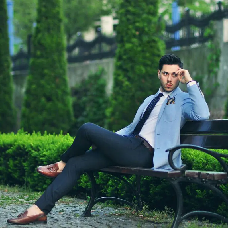 

Latest Designs Light Blue Men Suits for Wedding 2Piece Groom Tuxedo Casual Business Costume Homme Slim Fit Terno Masculino