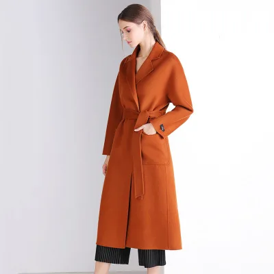 Chaud Gc129 Tinteen Hiver Turn 2018 Feminino Gold navy Automne Casaco De down Face Femmes Col caramel Mode Camel Laine Cachemire Double Manteau qq6TC