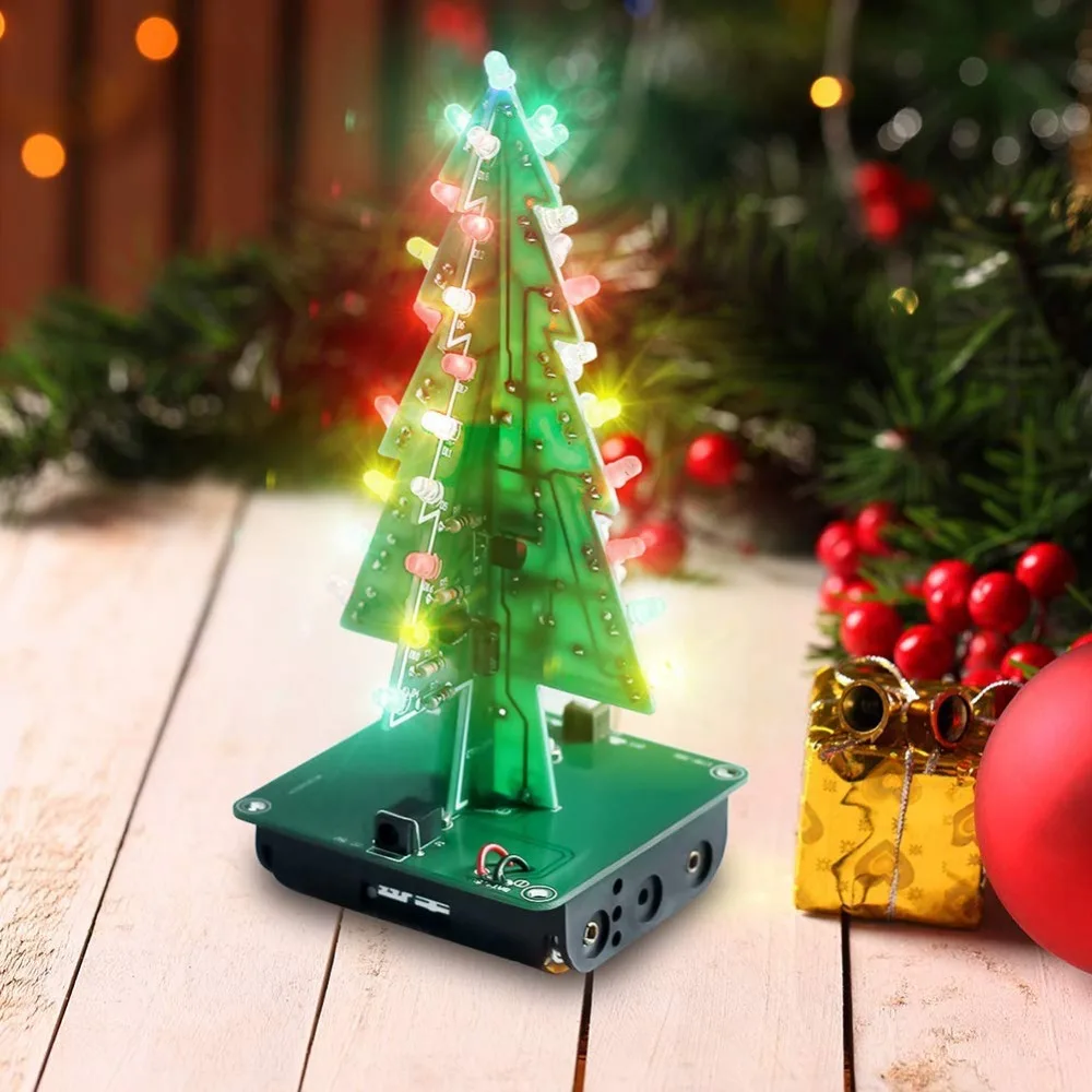 

20pcs/pack DIY 3D Xmas Tree Electronic Soldering Assemble Kit 7 Color Flashing LED Science School Project Creative Season Gift