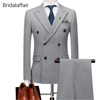 

KUSON Groomsmen Men Suits Wedding Grey Solid Color Tuxedos For Men Formal Best Man Suit Blazer With Pants Vest 3 Pieces Set 2018