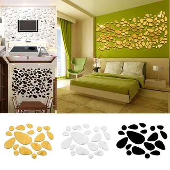 

Living Room Bedroom Restaurant TV Backdrop Decoration Pebble Wall Stickers Modern Pebble Stones Mirror Stickers Home Decor