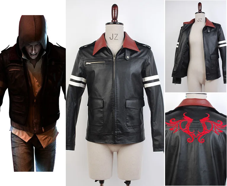  Alex Mercer Prototype Action Gaming Black PU Leather Jacket Coat Hoodie Cosplay Costume For Men Fre