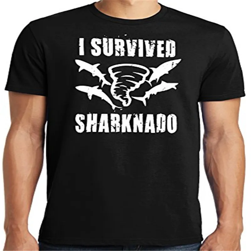 Мода Смешно Топы Тис Я Выжил Sharknado Hipster Футболки Больших Размеров О-Образным