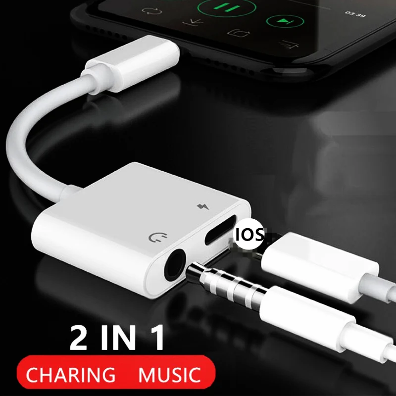 

2 in 1 Audio Charger Adapter For iPhone 7 8 Plus Adapter For iPhone X XR XS Max Charging Headphone Adapter Cable Double Jack