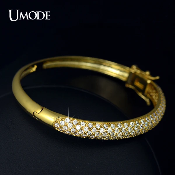 Goedkoop UMODE Luxe Party Sieraden Goud kleur 129 stuks 0.03ct Cubic Zirkoon gesimuleerde CZ Steen Pave Bangle Armbanden UB0039A