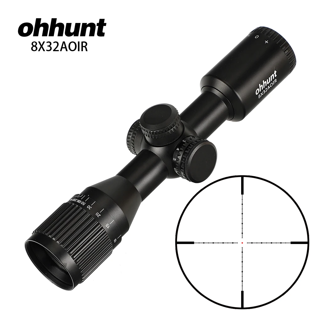 Ohhunt 8X32 AOIR компактные охотничьи Тактические оптические прицелы Mil Dot с подсветкой, стекло, травленая сетка, башенки, сброс оптики, прицел