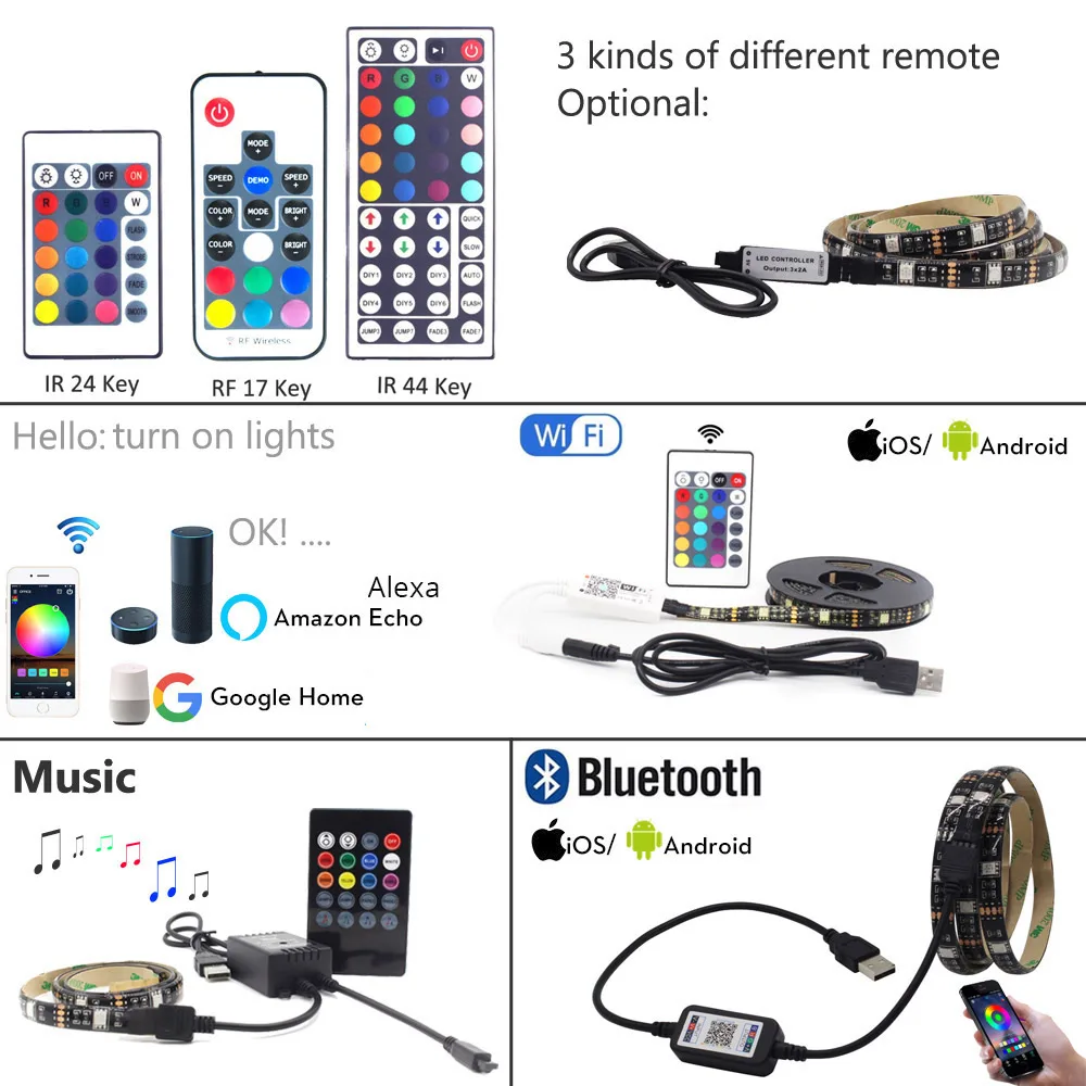 Светодиодная лента светильник Bluetooth USB 5V Tira LED RGB Tape Ambi TV Wifi водонепроницаемый SMD 5050