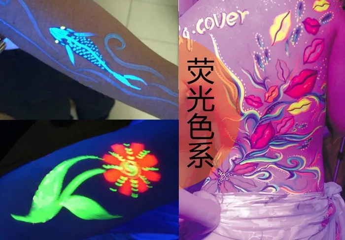 Neon Rosto Pintura Preto Luz Corpo Maquillage Halloween Maquiagem Schmink uv Pigmento Arte Modelo Marcador 30g Cor 6 Pintura de corpo