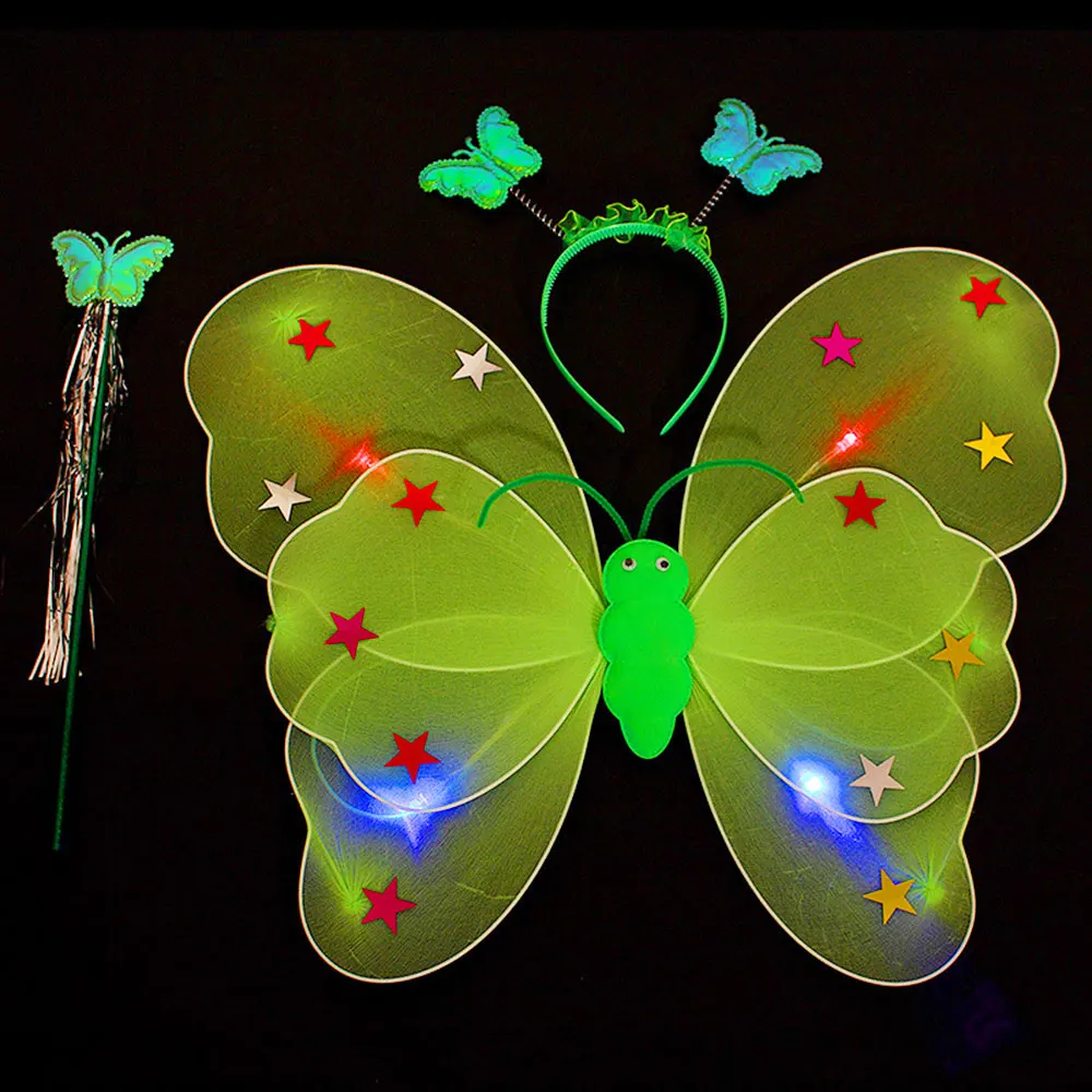 3 шт./компл., одежда для детей, костюмы для девочек, Рождественская Бабочка крылья светодиодный костюм Рождественская Бабочка крылья светодиодный одежда для детей, костюмы для девочек