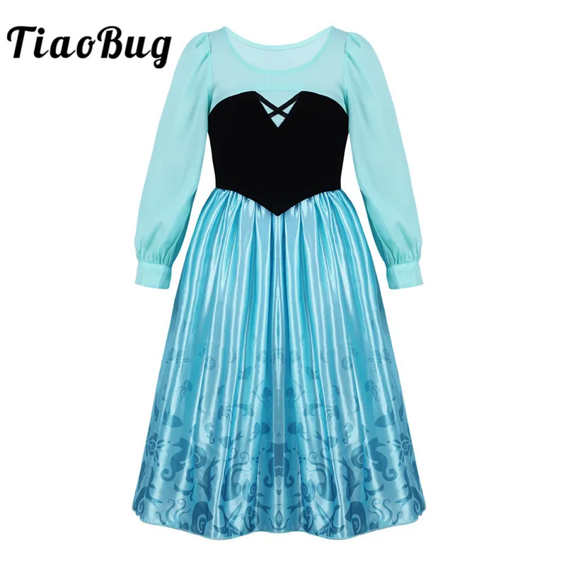 TiaoBug Kids Girls Chiffon Long Sleeve Sea Creatures Printed Mermaid Costume Halloween Carnival Princess Cosplay Party | Тематическая
