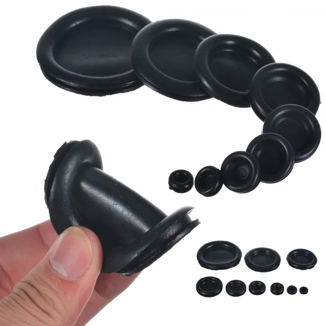 130pcs Cable Blanking Grommets Black Rubber Closed Grommet Assorted Box
