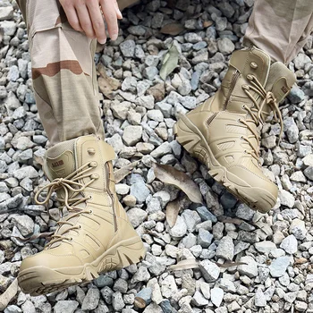 

Men High Military Leather Boots Special Force Tactical Desert Combat Boats Safety Outdoor Shoes Plus New Ultralight Army Boot