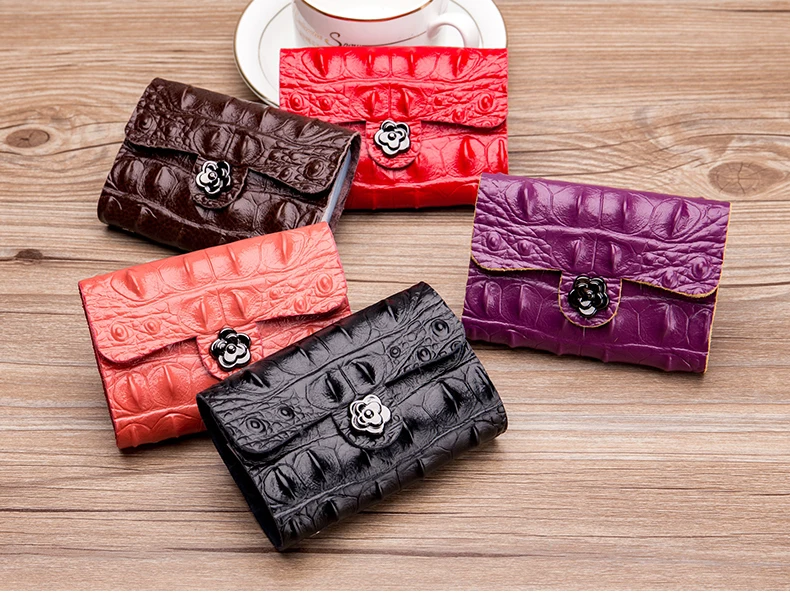 Lomelobo Split Leather Unisex Card Holder Alligator Women credit cards Wallet Men ID Card Purse Ladies Fashion Bank Cards Wallet HCL406 Details (05)